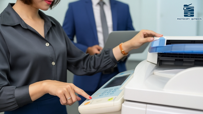 Dịch vụ thuê máy photocopy giá rẻ cho văn phòng – nhân viên thao tác dễ dàng trên máy photocopy, hỗ trợ in ấn hiệu quả và tiết kiệm chi phí.